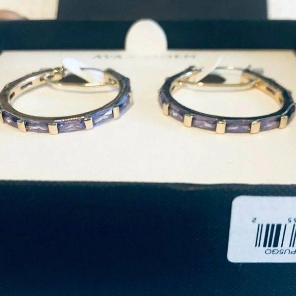 Ava & Aiden Gold Purple Round Loop Shape Earrings - Picture 2 of 7